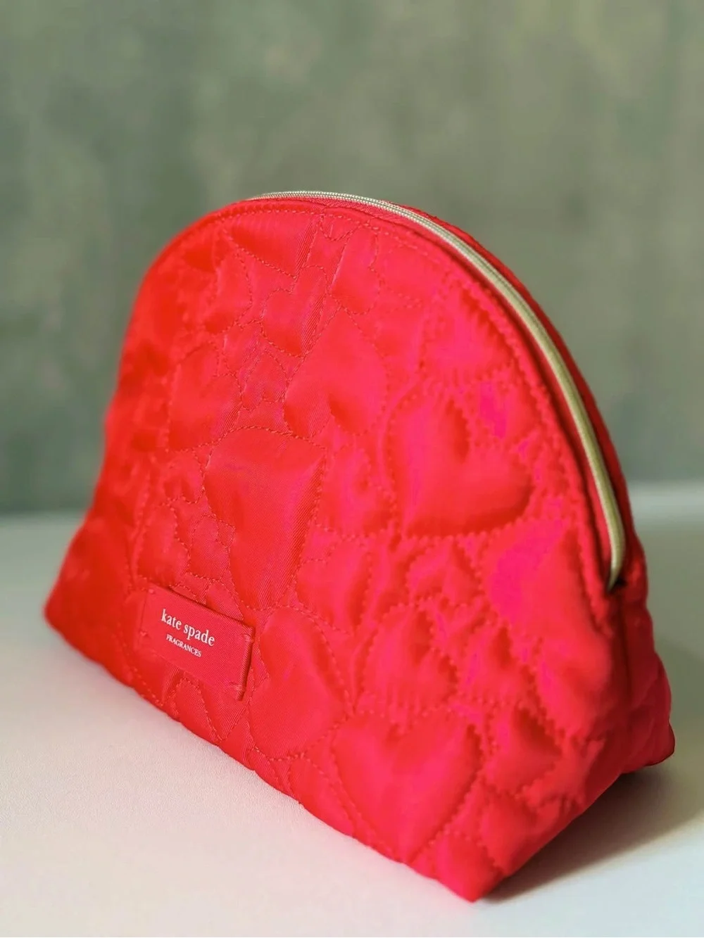 kate spade Red Quilted Heart Cosmetic Case with Gold Heart Charm